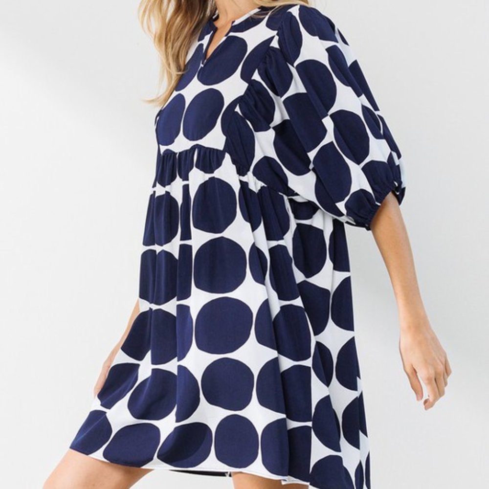 Ces Femme Half Sleeve Navy Polka Dot Dress